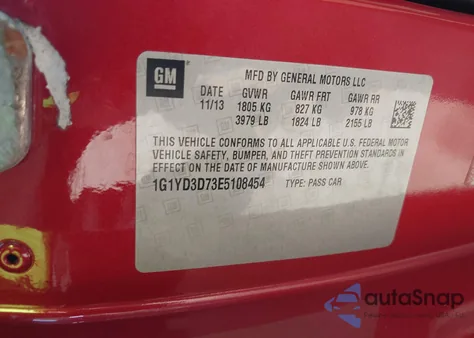 2014 Chevrolet Corvette Stingray from USA, damaged, VIN 1G1YD3D73E5108454